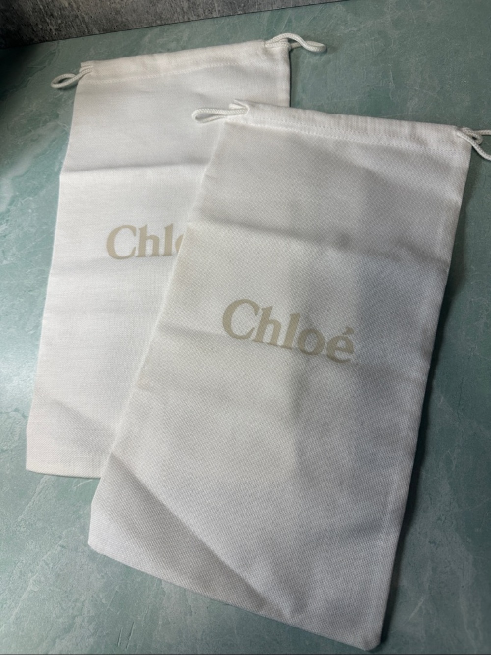 Chloé White Drawstring Shoe Dust Bags (Set of 2) Authentic